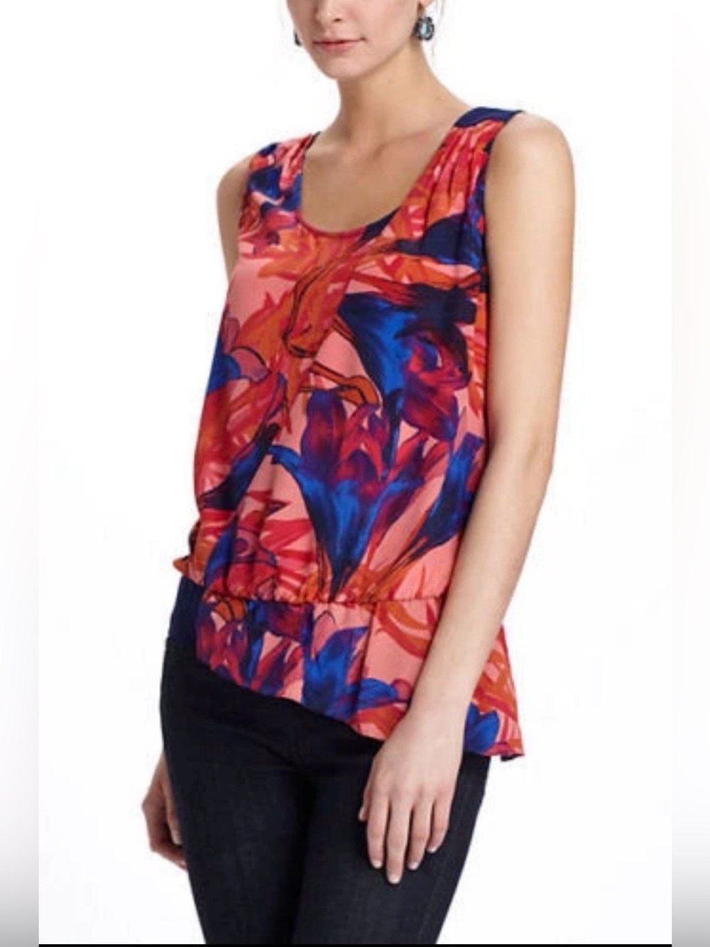 Antropologie Leifsdottir Size 8 Silk Top Multicolor Malva Floral Asymmetric Hem
